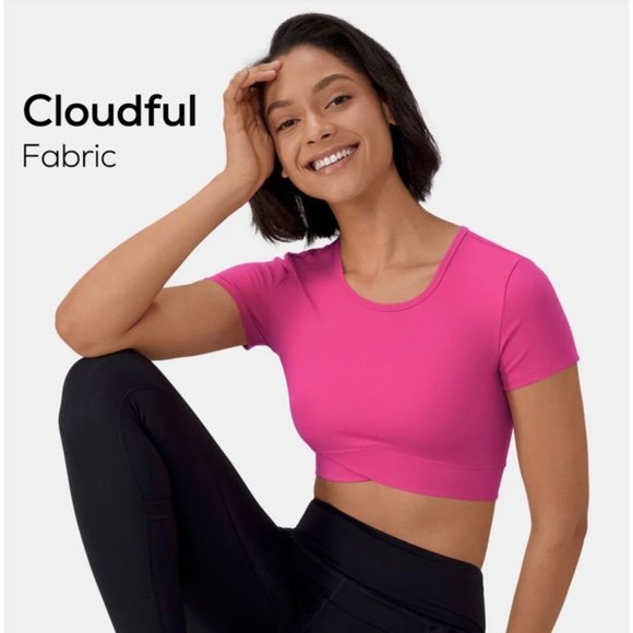HALARA Tops - Halara In My Feels Cloudful™ Crossover Hem Cropped Sports Top Pink Sz XS
